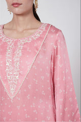 Blush Pink Embroidered & Printed Kurta Set