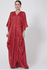 Red Printed Cowl Dress
