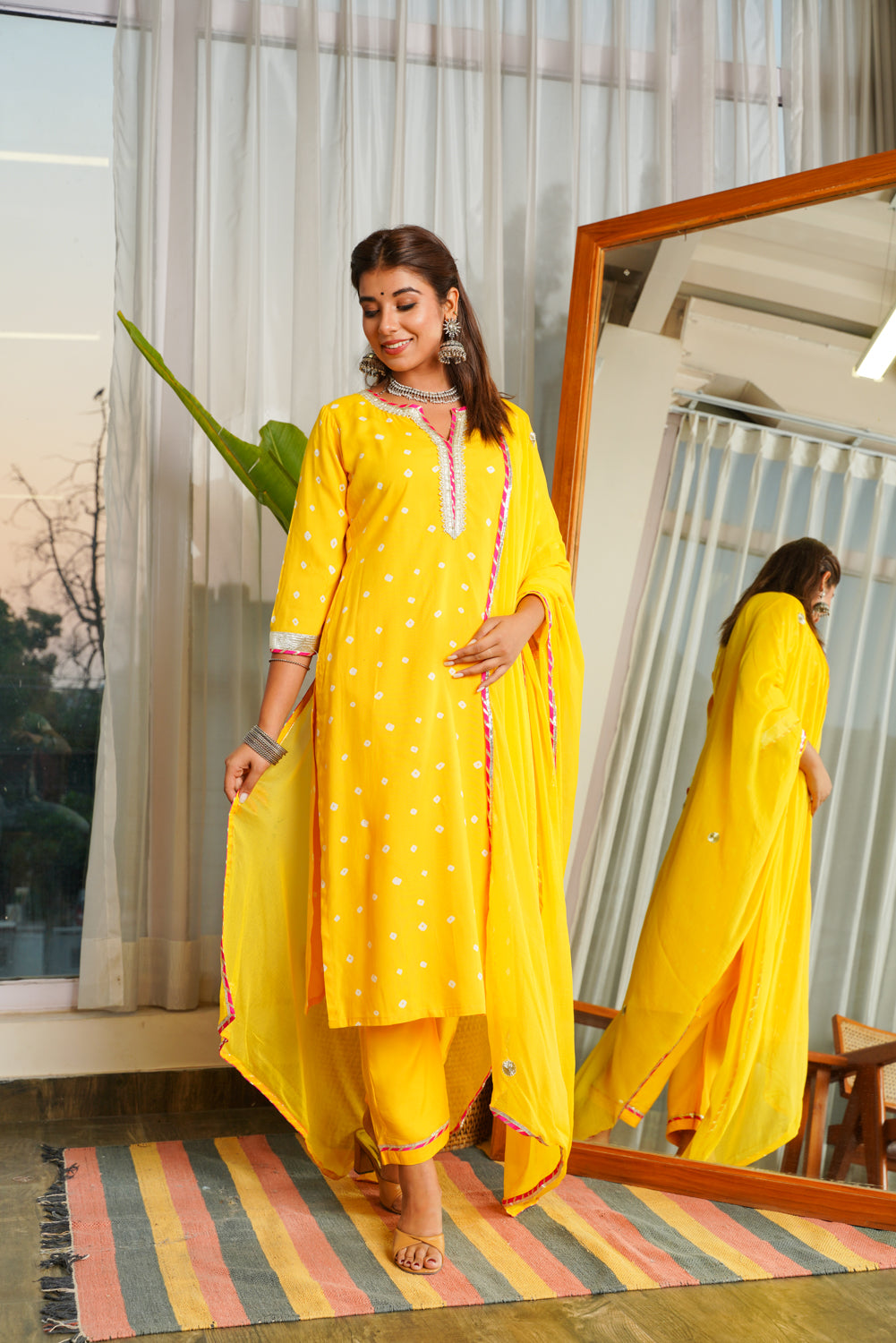 Navrai Yellow Bandhani Suit Set - (Set of 3)