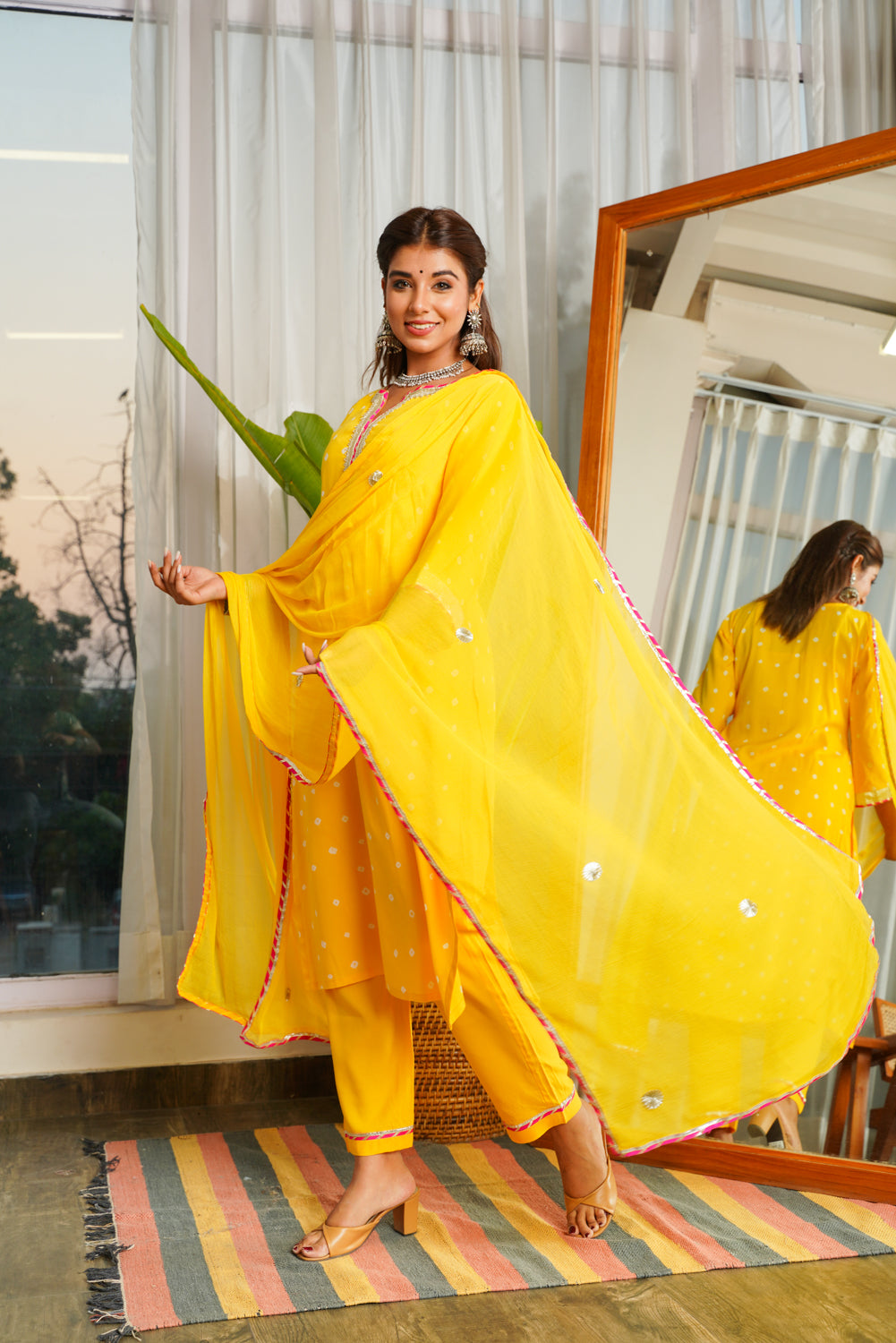Navrai Yellow Bandhani Suit Set - (Set of 3)