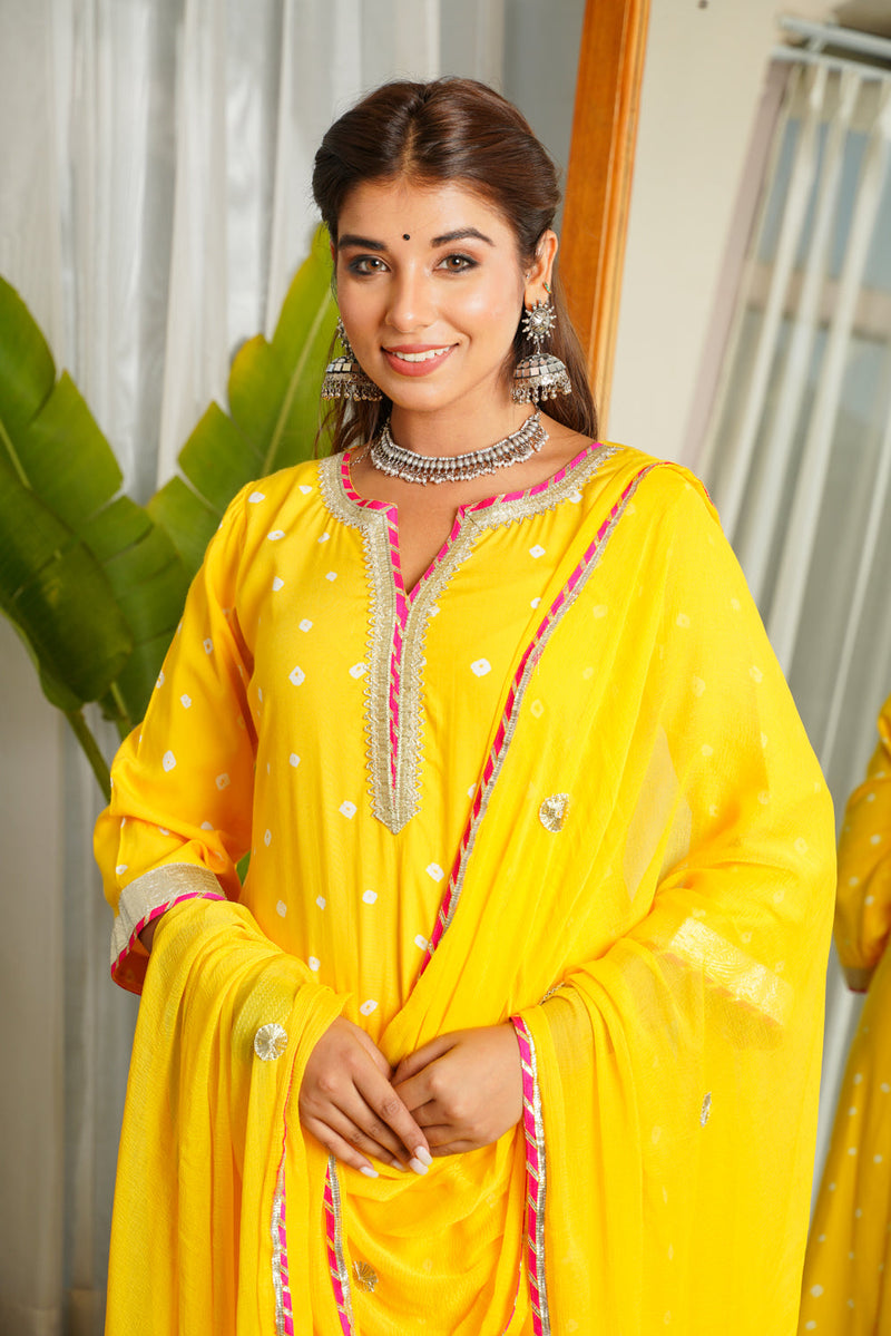 Navrai Yellow Bandhani Suit Set- Regular Size
