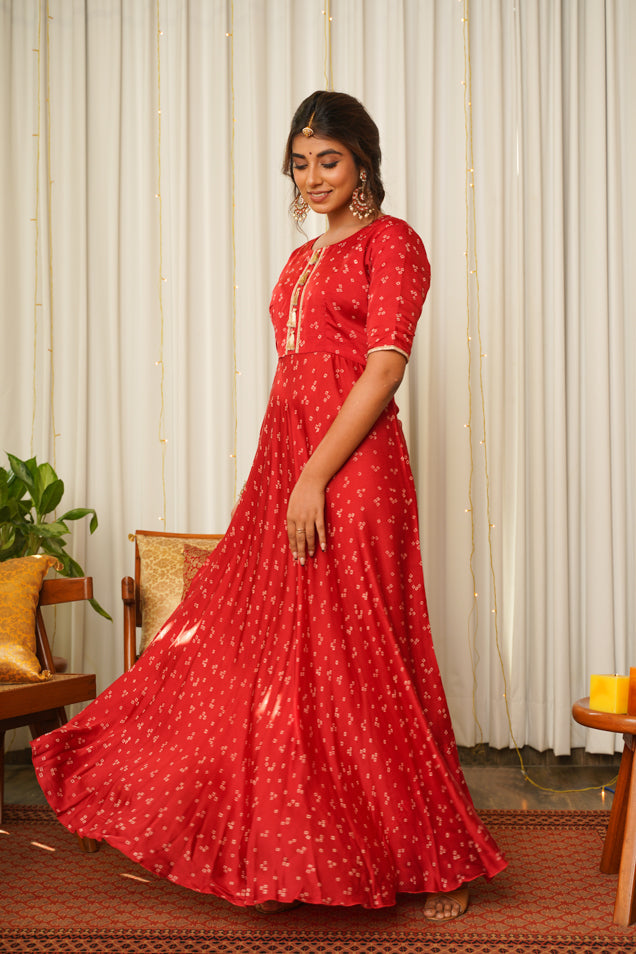 Red Bandhani Indo-Western Dress