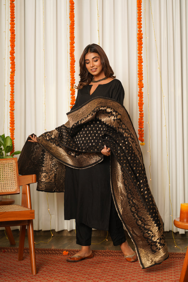Black Paithani Kurta Suit Set with benarasi dupatta