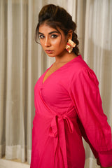 Hot Pink Wrap V-Neck Gown