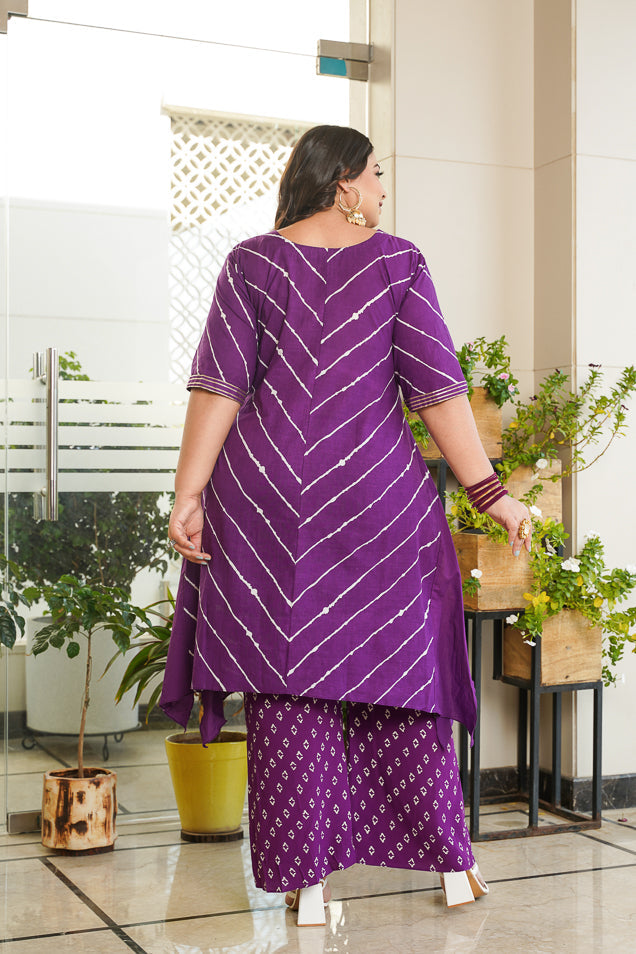 Jamuni Purple Leheriya Bhandhani Kurta Set - (Set of 2)