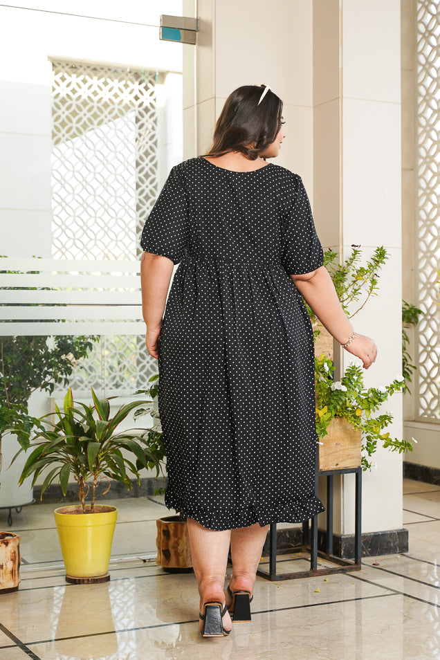 Black Polka Tiered Maxi Dress
