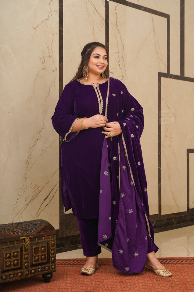 Purple Velvet Embroidered Shawl