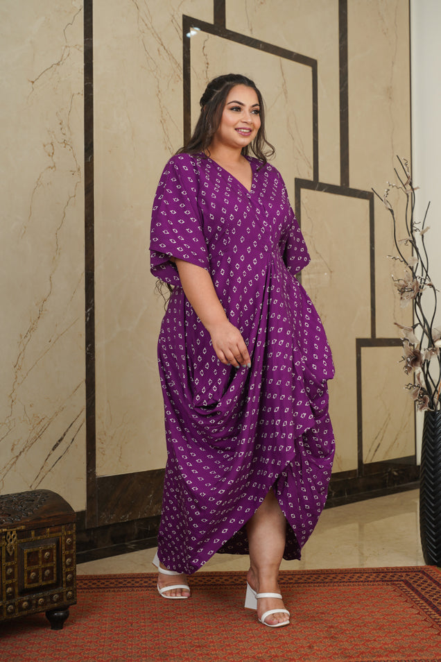 Violet Printed Cowl Indo-Western Dress