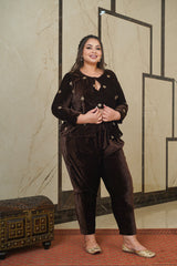 Brown Embroidered Jacket-Plus Size