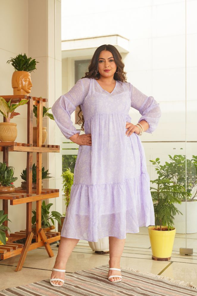 Lilac Georgette Tiered Midi Dress