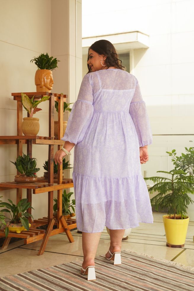 Lilac Georgette Tiered Midi Dress