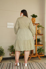Green tiered short cotton dress