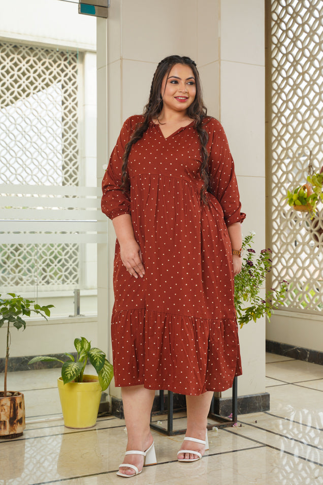 Maroon Polka Dot Midi dress