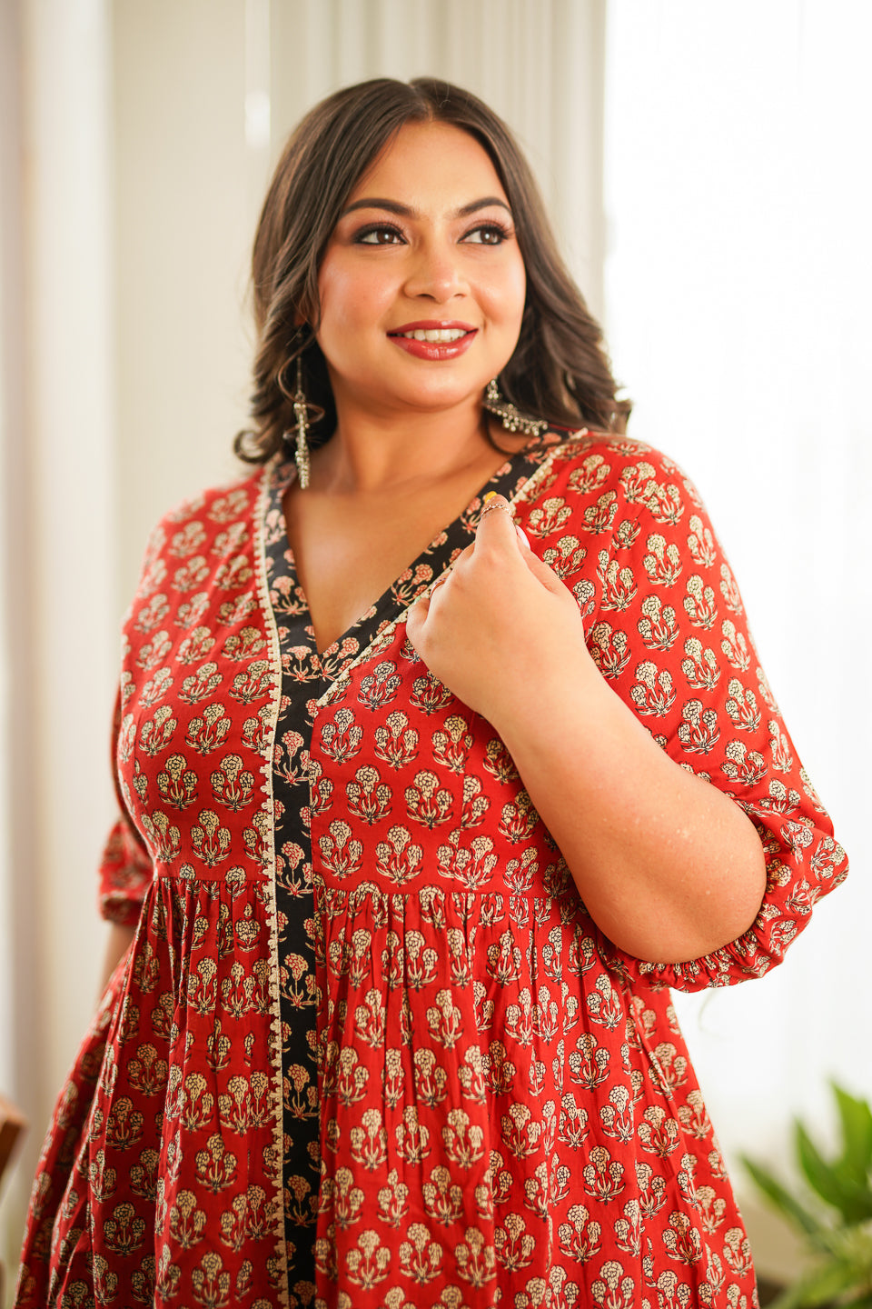 Red Bagru Block Print Peplum Set (set of 2)