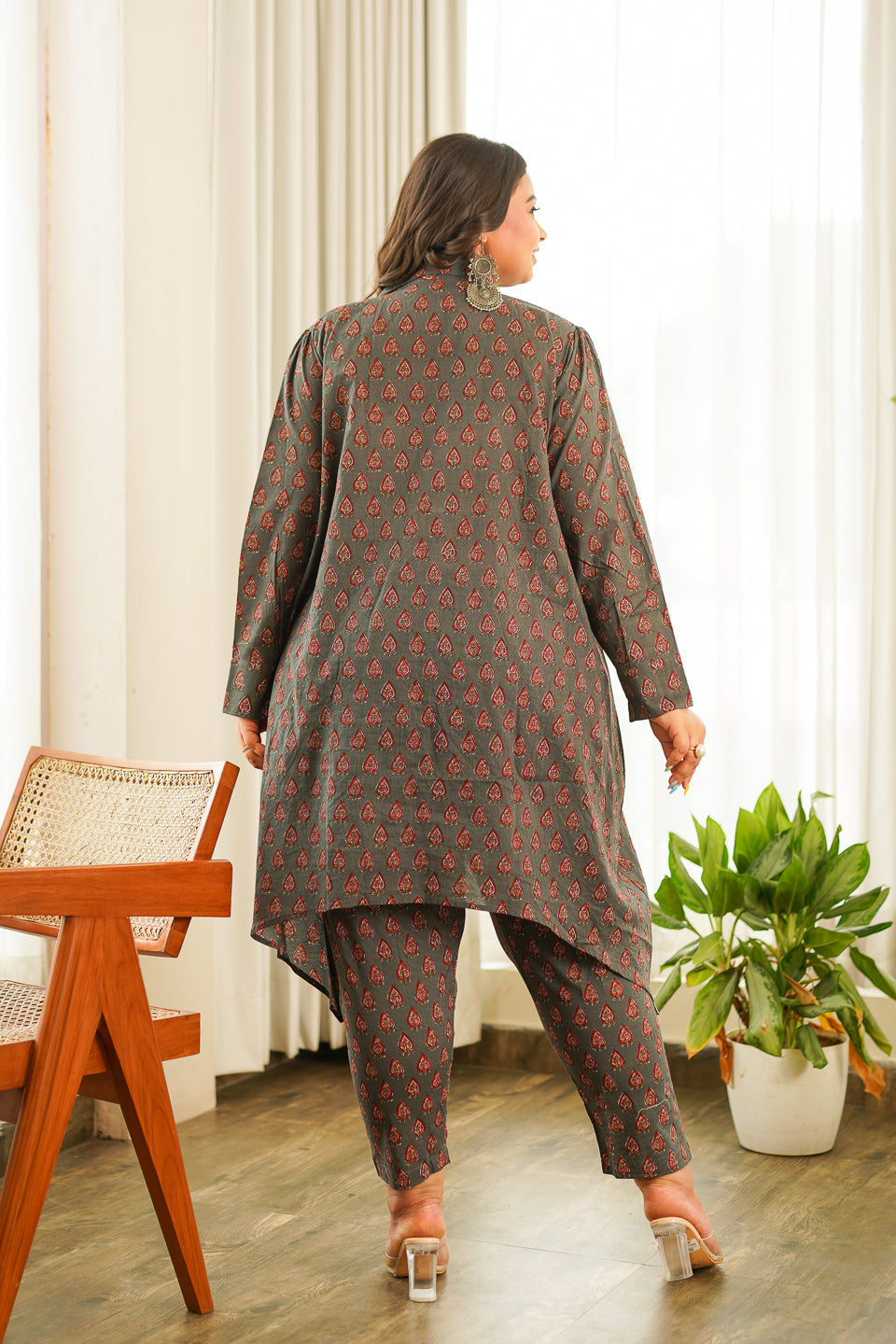 Grey Hi-Lo Collared Cotton Co-ord Set