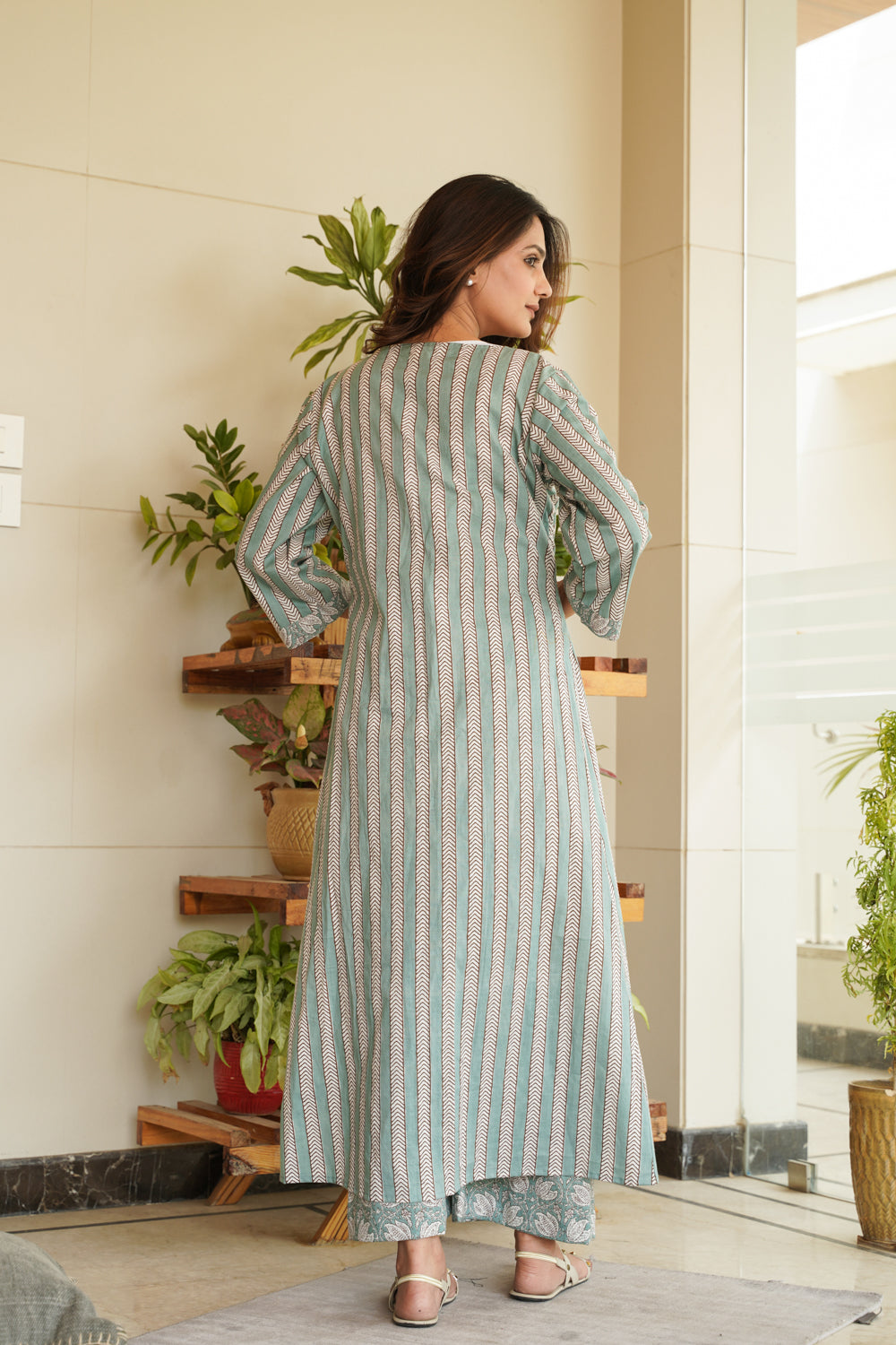 Mint Cotton Shrug Palazzo Set (Set of 3)