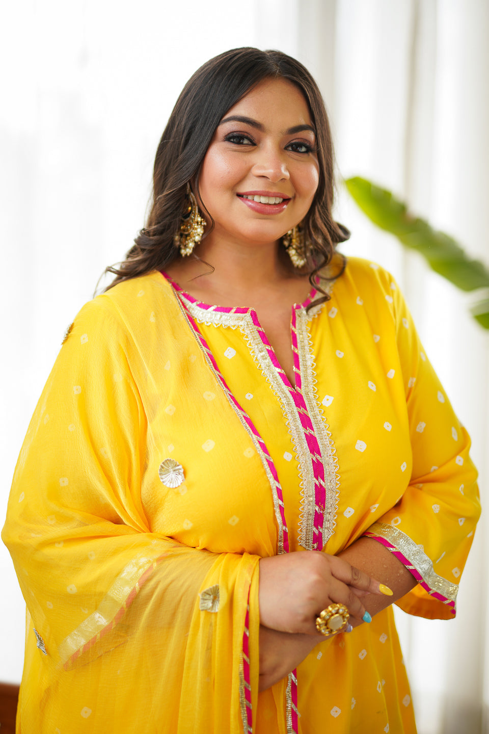 Navrai Yellow Bandhani Suit Set - (Set of 3)