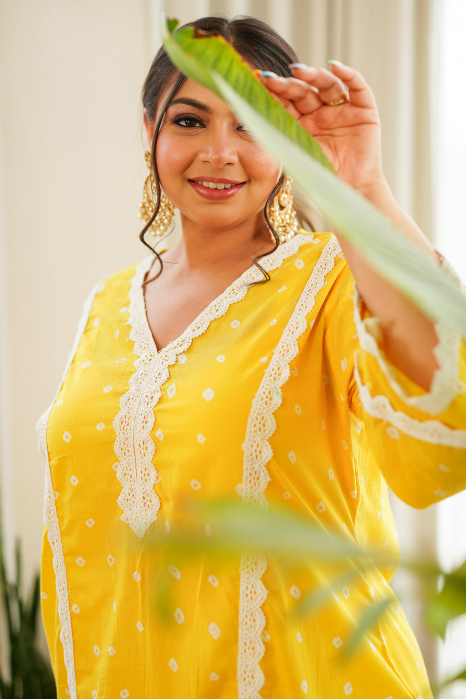 Yellow White Border Heavy Kurta - (Set of 2)