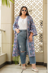 Violet floral cotton kimono shrug