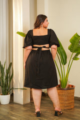 Black Corset Puff Sleeve Cotton Cutout Dress