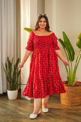 Glam Red Smocked Tiered Dress