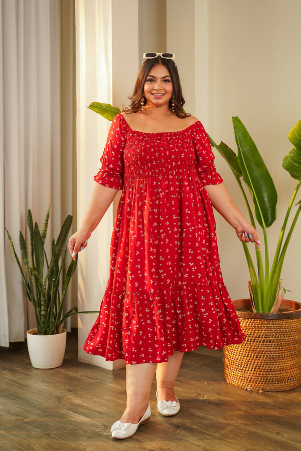 Glam Red Smocked Dress-plus size
