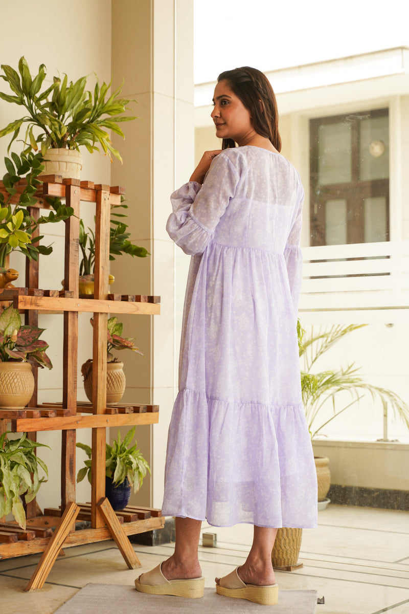Lilac Georgette Tiered Midi Dress- Regular Size