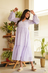 Lilac Georgette Tiered Midi Dress- Regular Size