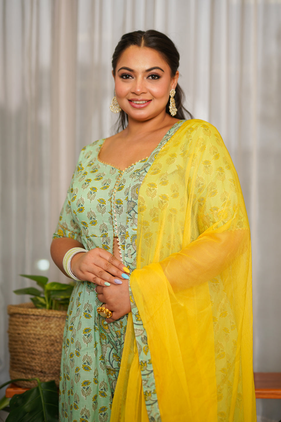 Mint Yellow Gotta Lace Sharara Set - (Set of 3)
