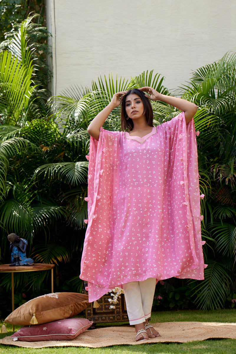Pink Bandhani Kaftan Dress