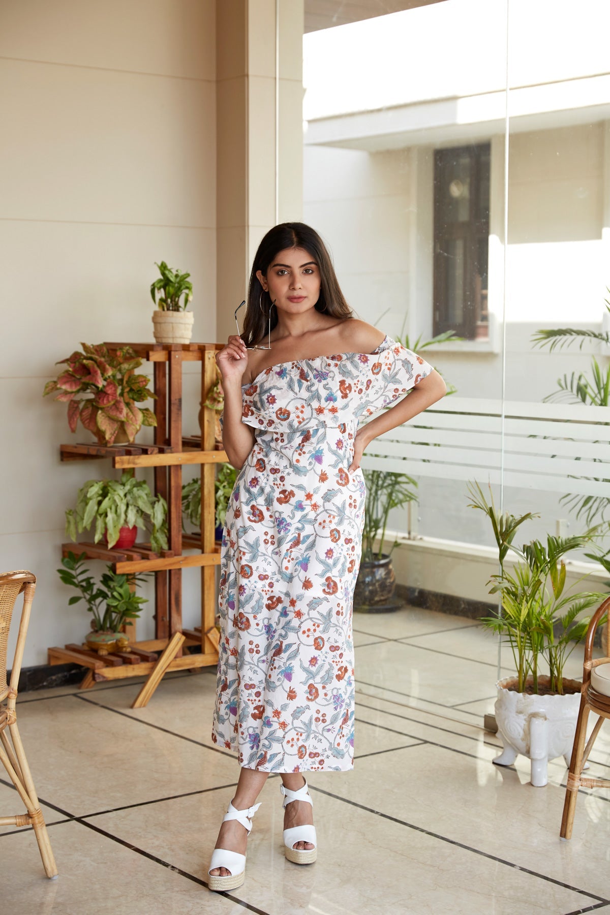  Floral Off Shoulder Dress with Front Bodice  | NR