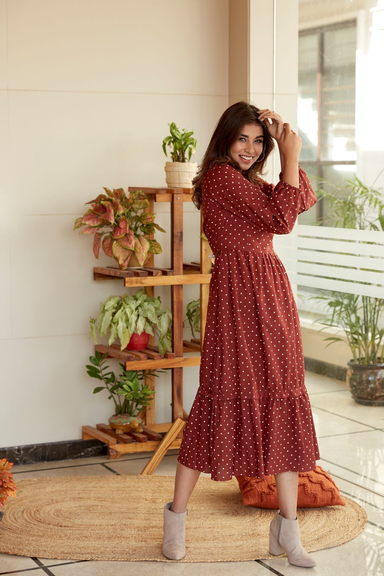 Maroon Polka Dot Midi dress
