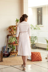 Trendy Brown Striped Maxi Dress | NR