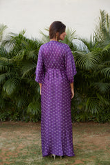 Violet Printed Cowl Bandhani Print Dress | NR