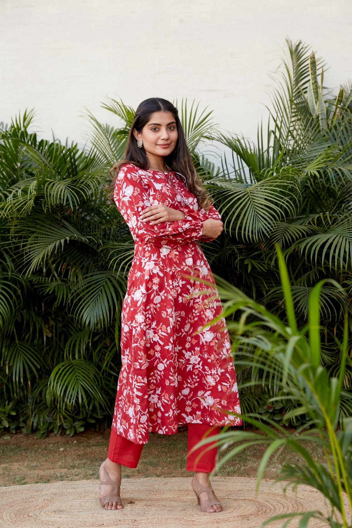 Red Floral Print Kurta Set | NR