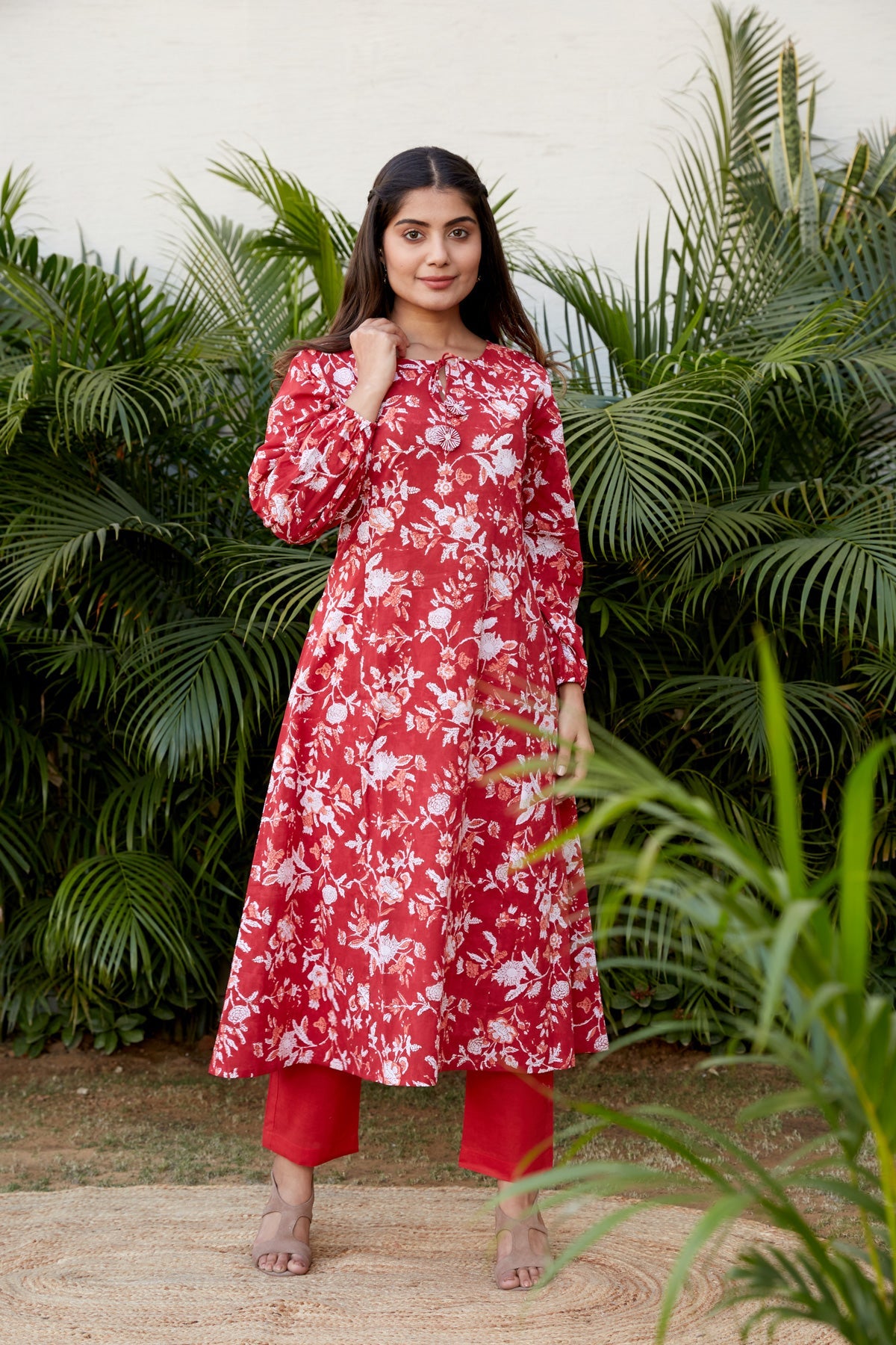 Rustic red halter neck kurta set main image 0