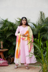 Pink Anarkali With Leheriya Dupatta | NR