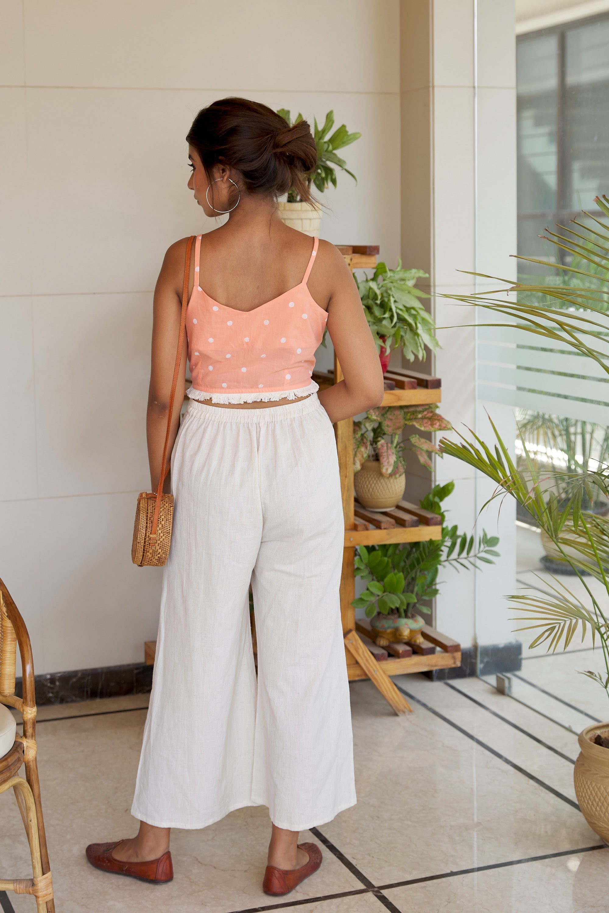 Peach Strappy Cotton Fringed Crop