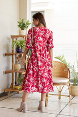 Red Floral Cotton Tiered Maxi