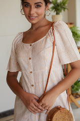 Brown Striped Cotton Buttondown Maxi Dress