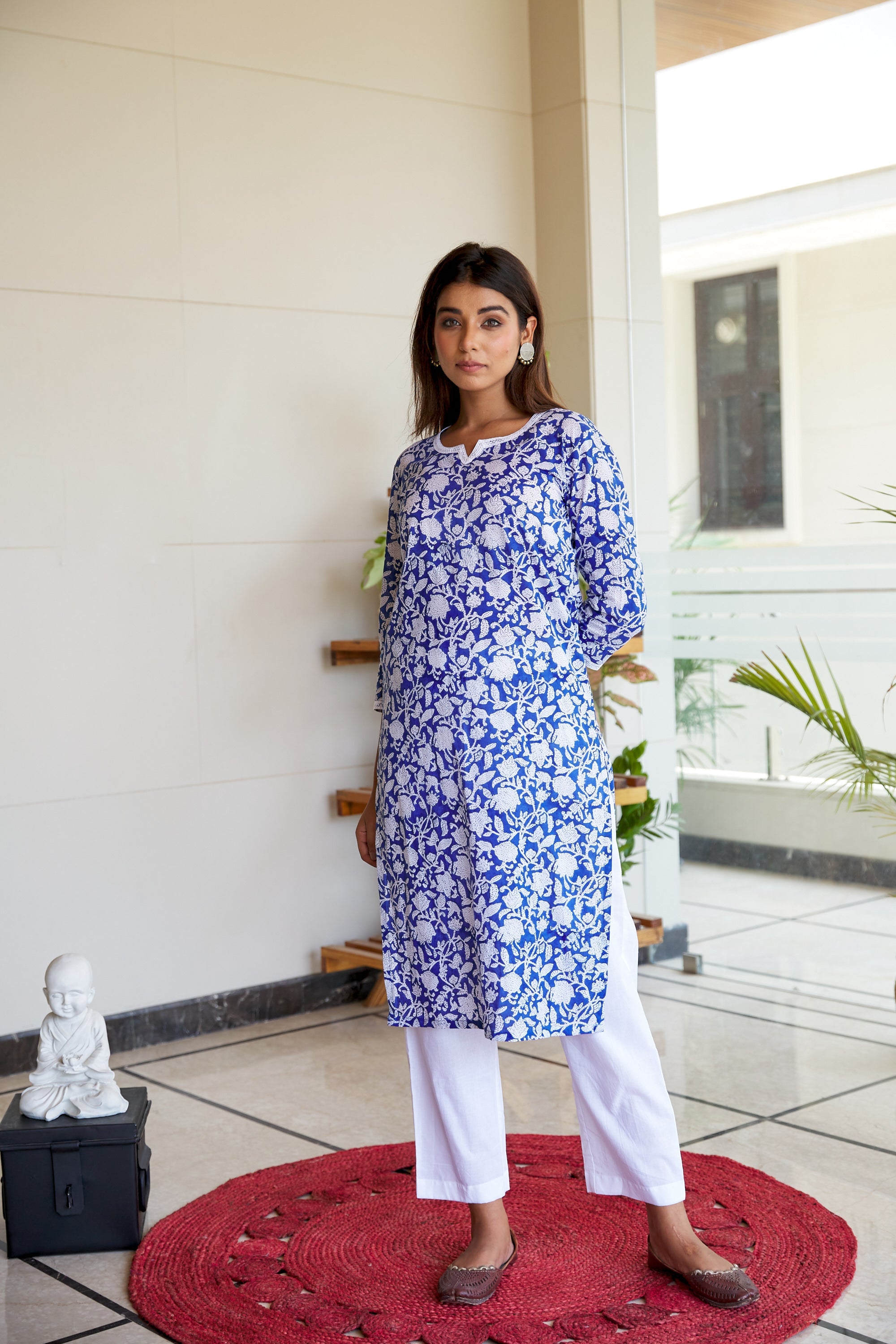Blue Jaal Block Printed Cotton Kurta Set - (Set of 2)