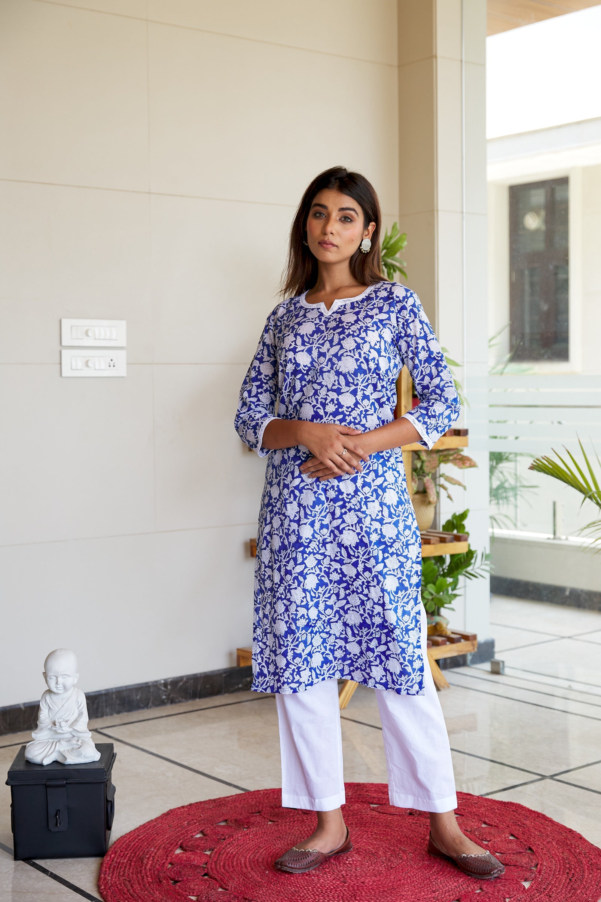 Blue Jaal Block Printed Cotton Kurta Set - (Set of 2)