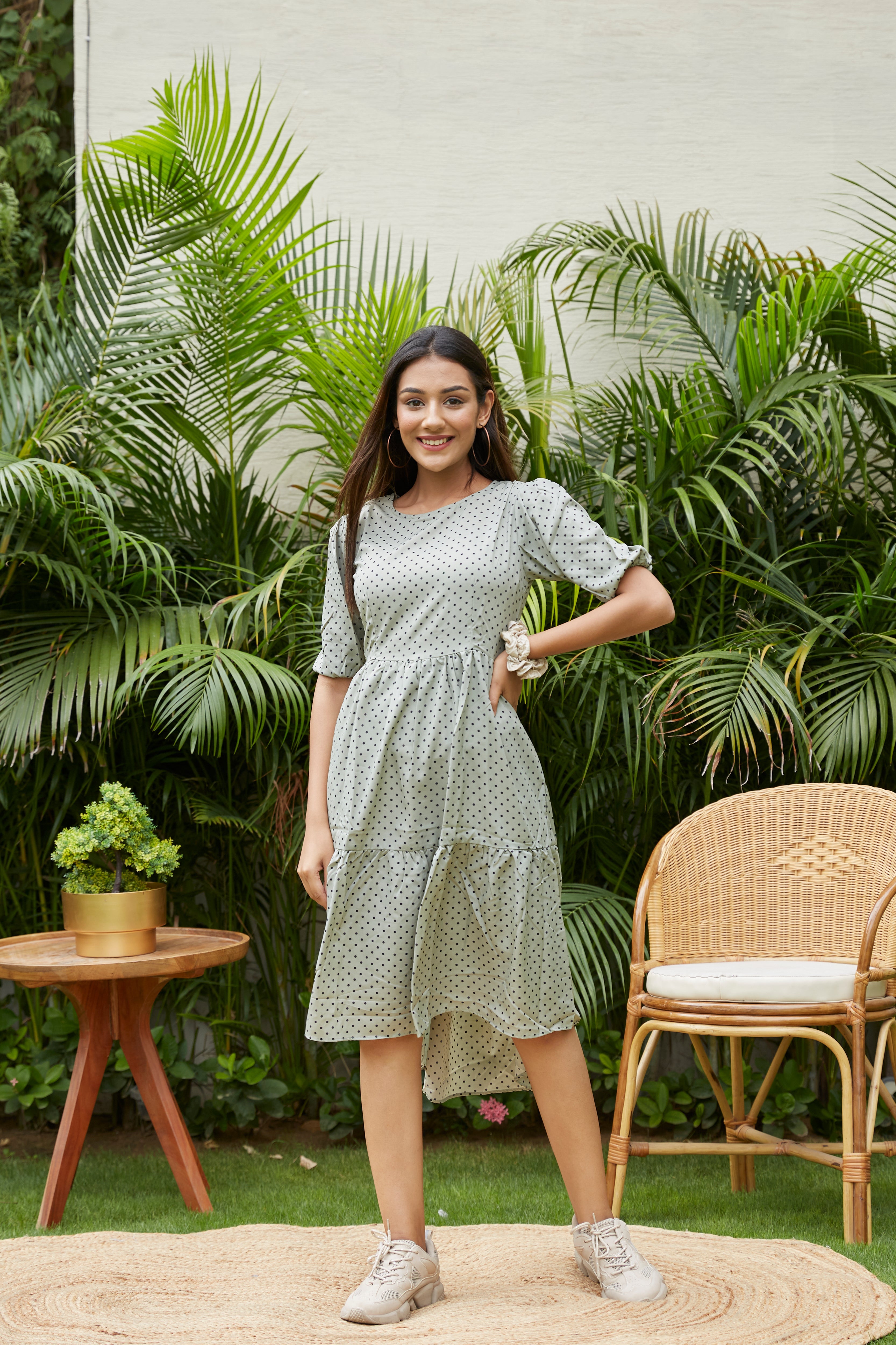 Moss Green Polka Tiered Dress