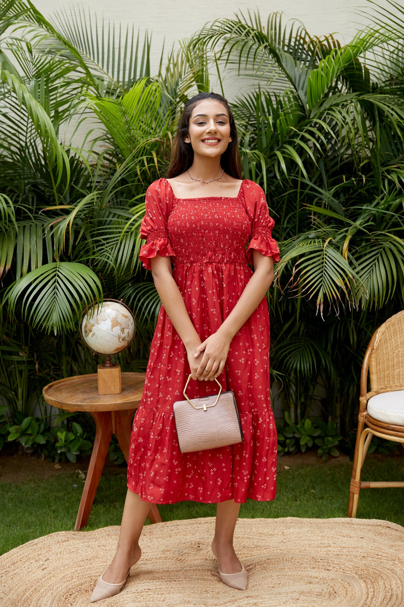 Glam Red Smocked Tiered Dress
