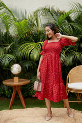 Glam Red Smocked Dress- Regular Size