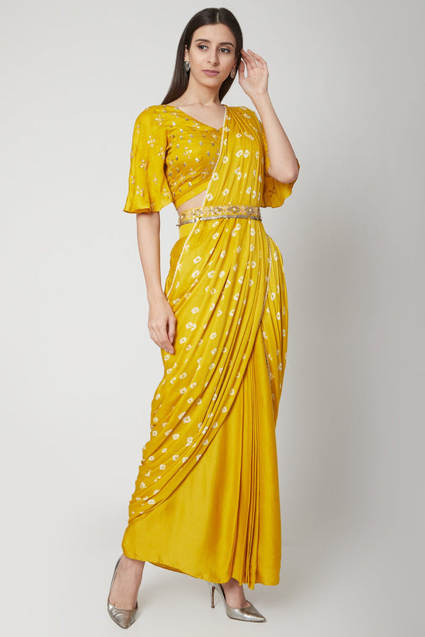 Yellow Pre-Stitched Saree | NR