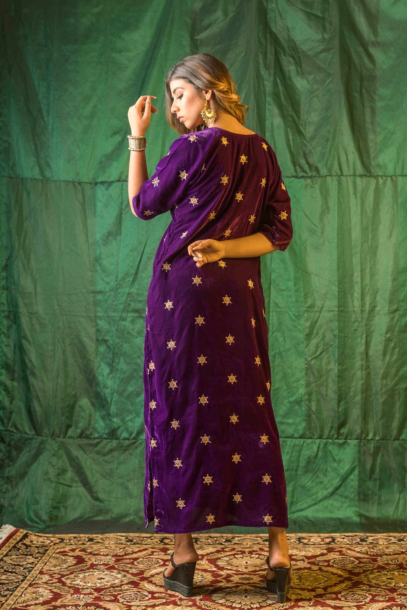 Purple Velvet Embroidered Maxi - Regular Size