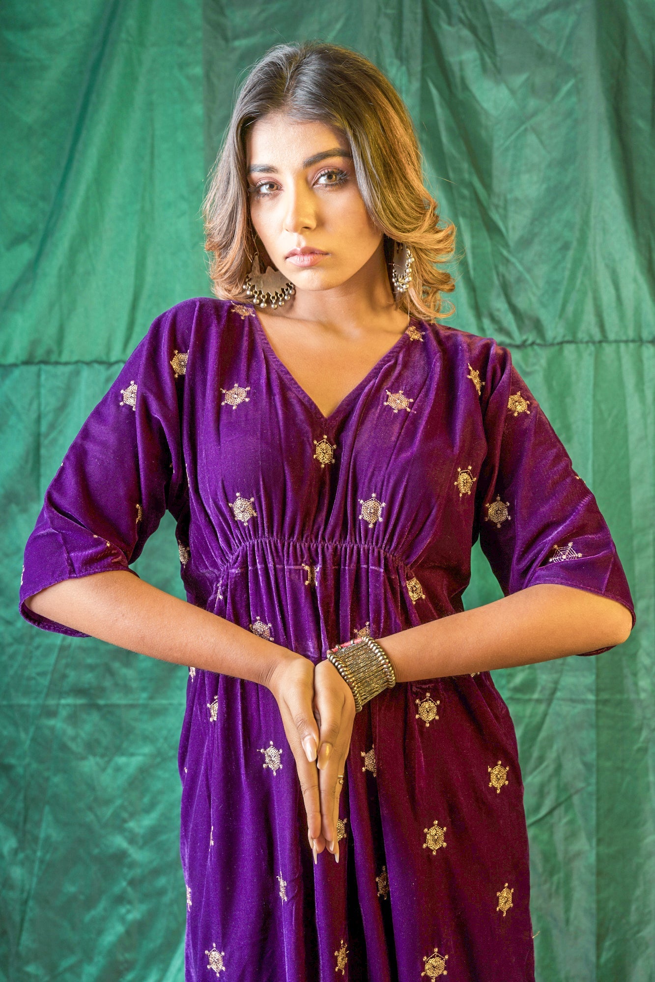 Purple Velvet Embroidered Maxi - Regular Size